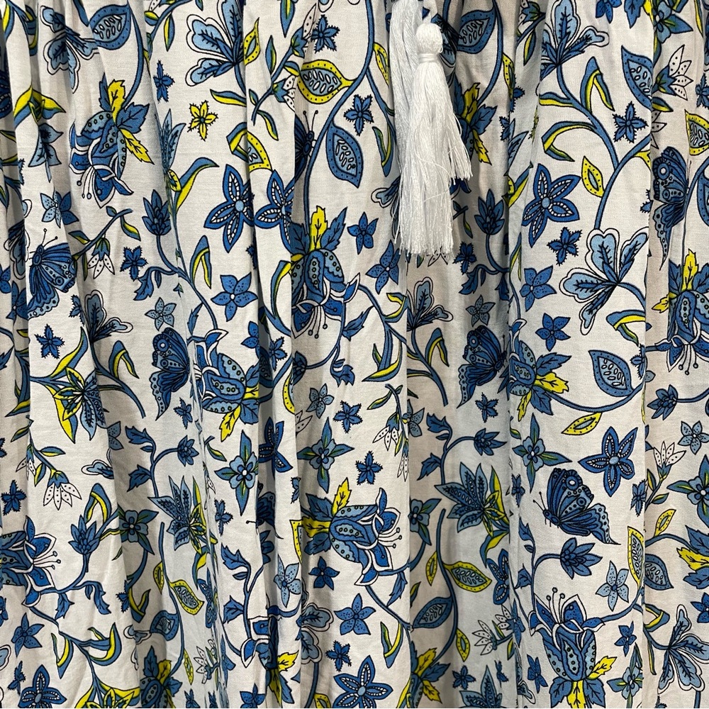 R. Vivimos Blue White Floral Boho Long Sleeve Summer beachy Midi Dress Size L - Picture 6 of 8